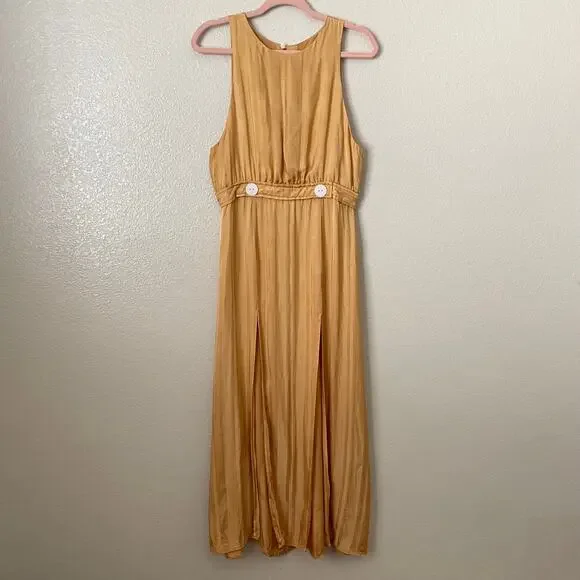 Shona Joy Dress Womens Size 8 Yellow Gold Split Skirt Midi Slit Cocktail Evening - Picture 3 of 12